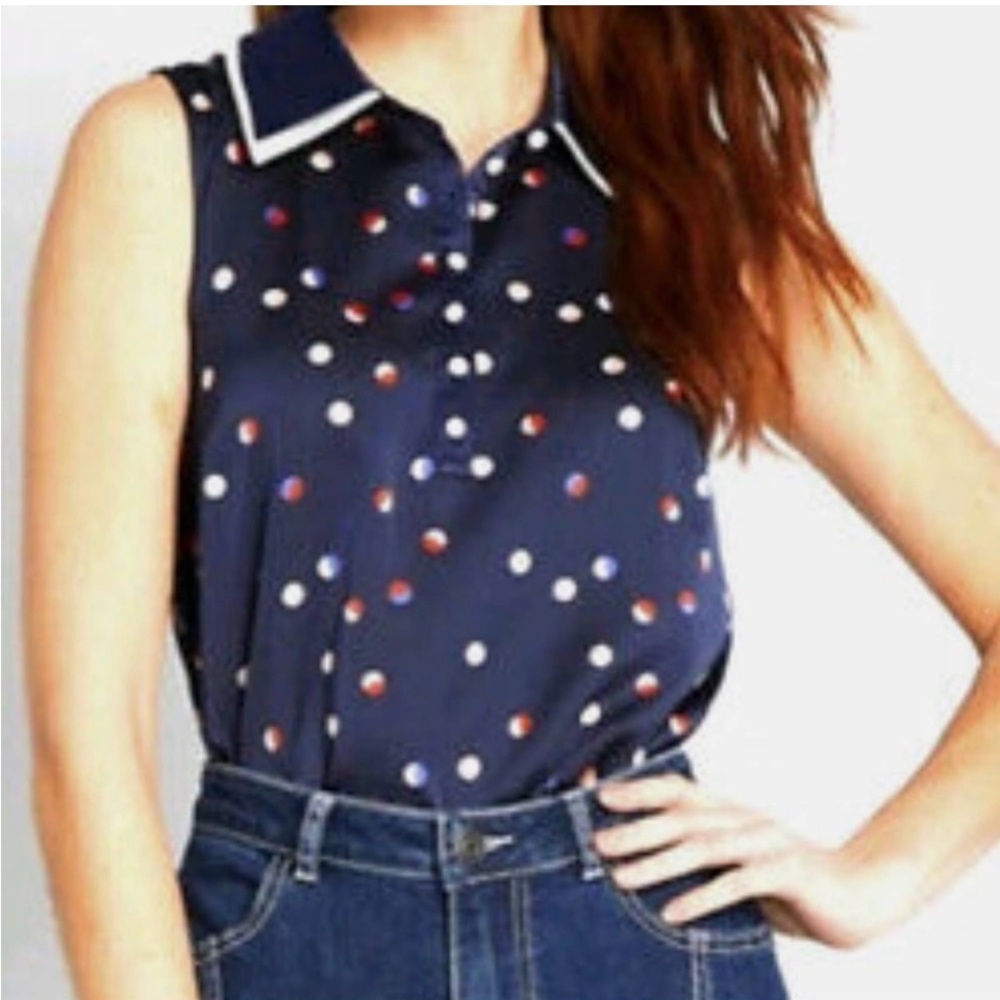 ModCloth Satin Sleeveless Polka Dot Blouse